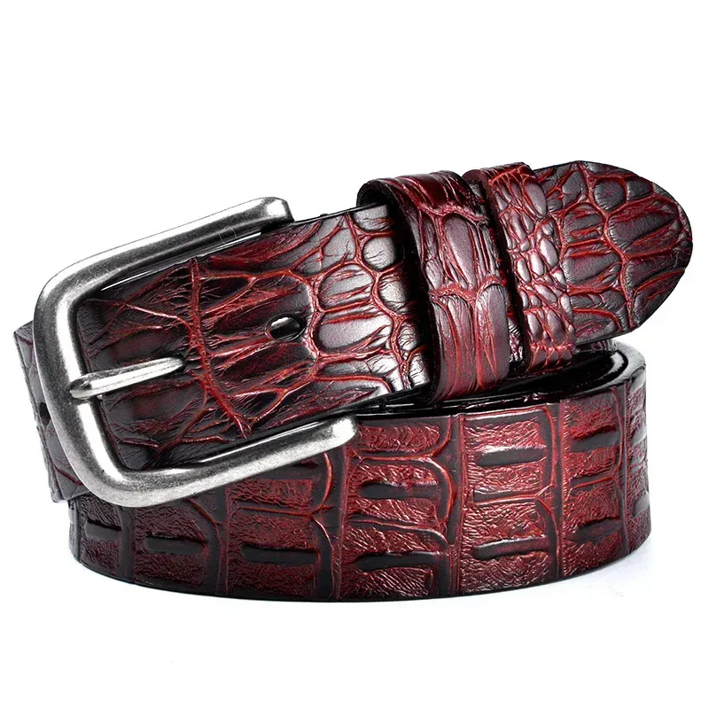 Croc-Embossed Heritage Leather Belt Croc-embossed leather belt with a polished silver buckle, stylish and durable for business and forma.