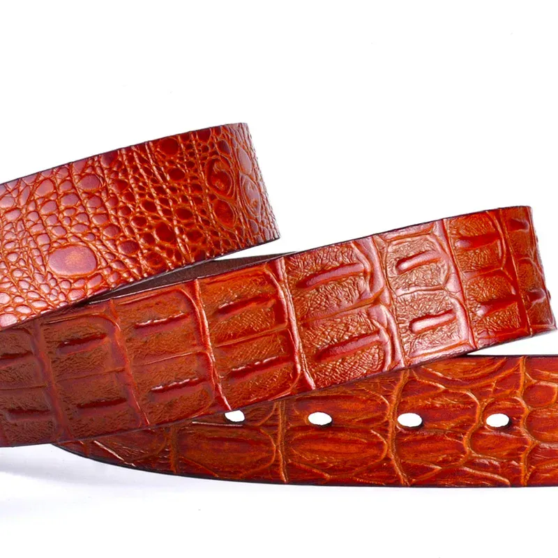 Croc-Embossed Heritage Leather Belt Elegant crocodile-embossed leather business belt in rich brown tones.