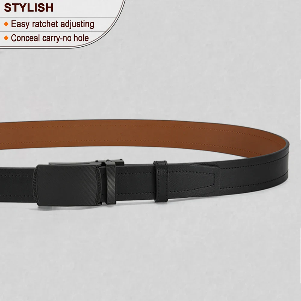 Men’s PU Ratchet Belt with Micro-Adjust Fit Men’s PU ratchet belt with micro-adjust buckle for a perfect fit. Stylish, easy to adjust, and conce.
