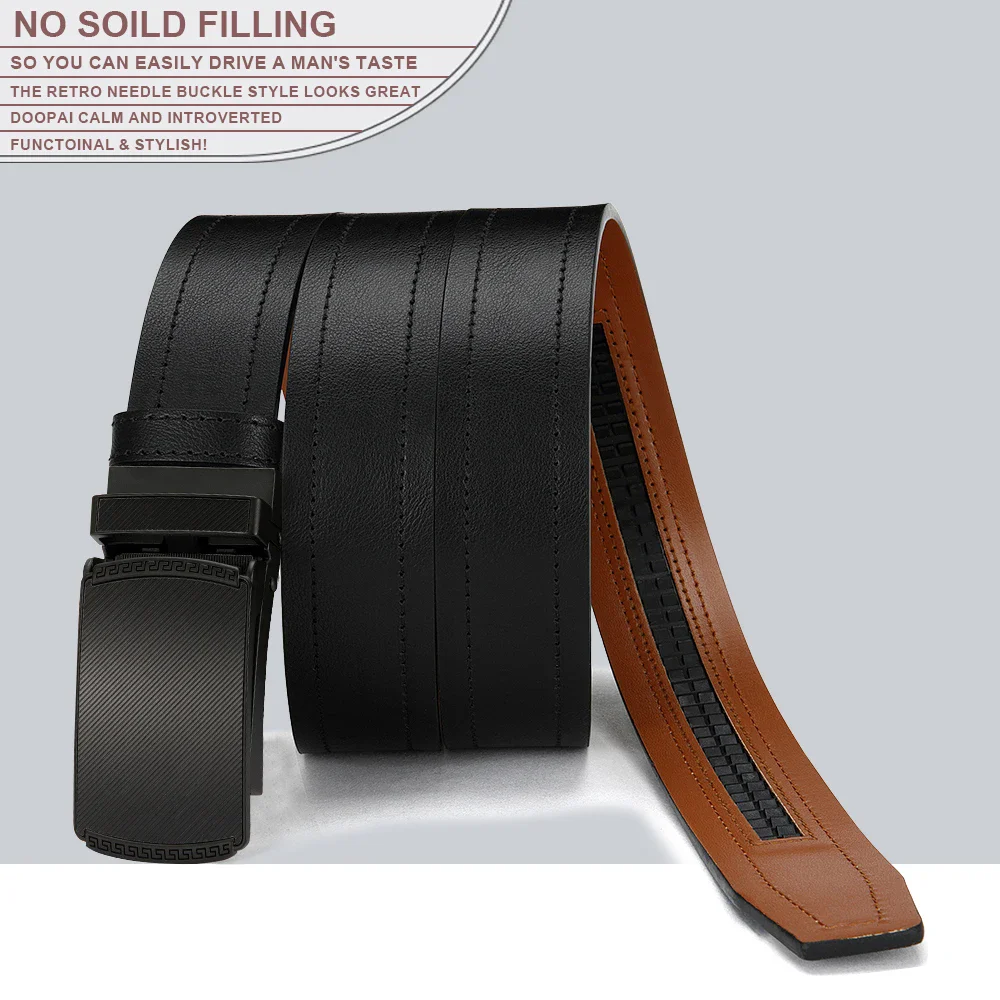 Men’s PU Ratchet Belt with Micro-Adjust Fit Men’s black and brown PU ratchet belt with micro-adjust buckle for a perfect fit.