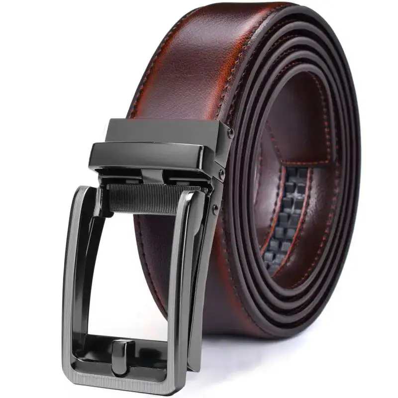 Oxford Companion Dress Ratchet Belt – Brown Leather, Adjustable Waist Adjustable brown leather ratchet belt with sleek metal buckle, perfect for formal and casual wear.