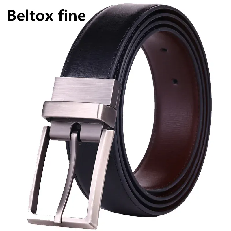 Leather Reversible Belt – 35 mm Reversible leather belt with silver buckle, 35 mm width, stylish and versatile accessory.