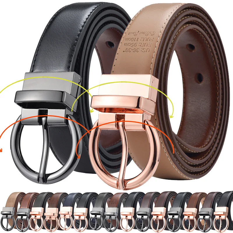 Leather Reversible Belt with Rotating Buckle – Black & Tan Reversible leather belt with rotating buckle, perfect for versatile style and adjustable fit. Elegan.
