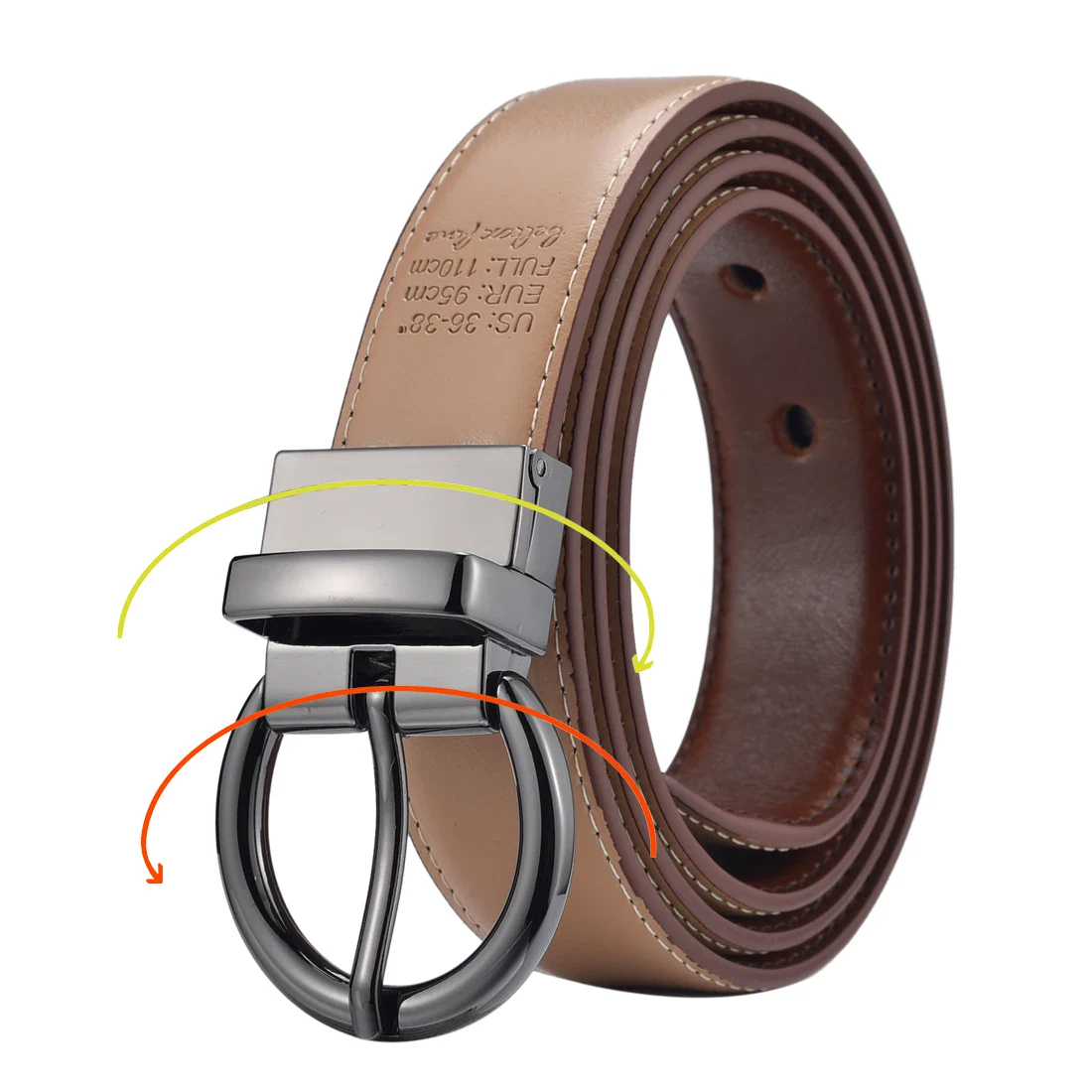Women’s Reversible Leather Belt with Rotating Buckle Reversible leather belt with rotating buckle for versatile style and adjustable fit. Perfect for cas.