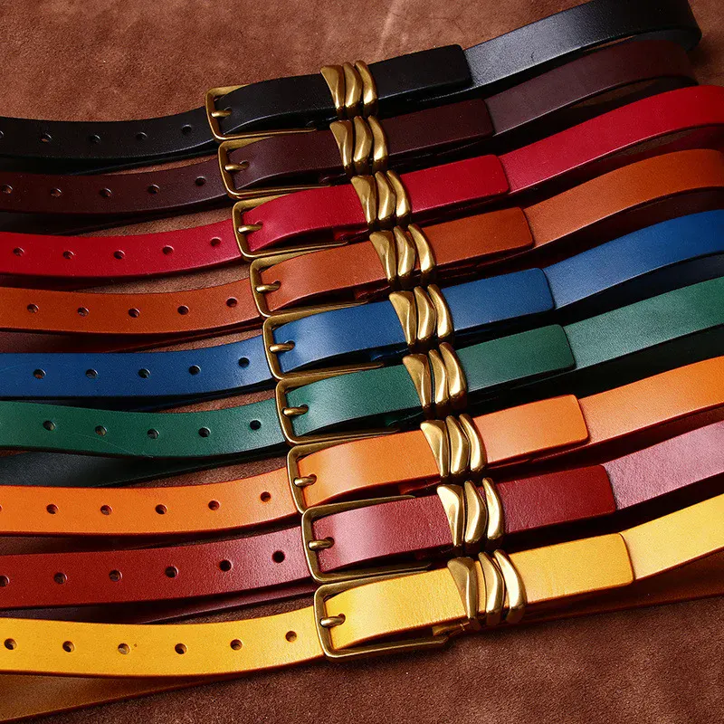 Luxury Heritage Slim Belts Collection Colorful handmade slim leather belts with gold buckles.