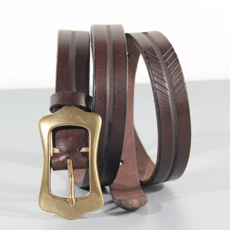 Women’s Extra-Thick Cowhide Belt with Copper Buckle Premium cowhide leather belt with solid copper buckle for durability and style.