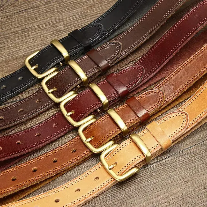 Women’s Natural Cowskin Belt with Solid Copper Buckle Cowskin leather belt with solid copper buckle, available in black, brown, red, orange, and tan. Perf.