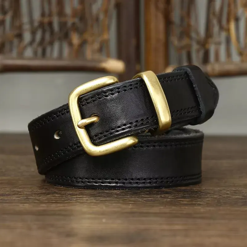 Women’s Natural Cowskin Belt with Solid Copper Buckle Cowskin leather belt with solid copper buckle, stylish and durable accessory for women.