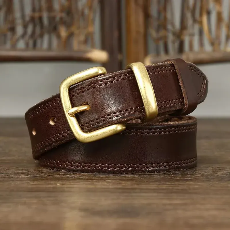 Women’s Natural Cowskin Belt with Solid Copper Buckle Elegant cowskin leather belt with a solid copper buckle, perfect for a natural and stylish look.
