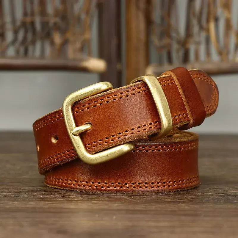 Women’s Natural Cowskin Belt with Copper Buckle Cowskin leather belt with solid copper buckle for women’s fashion.