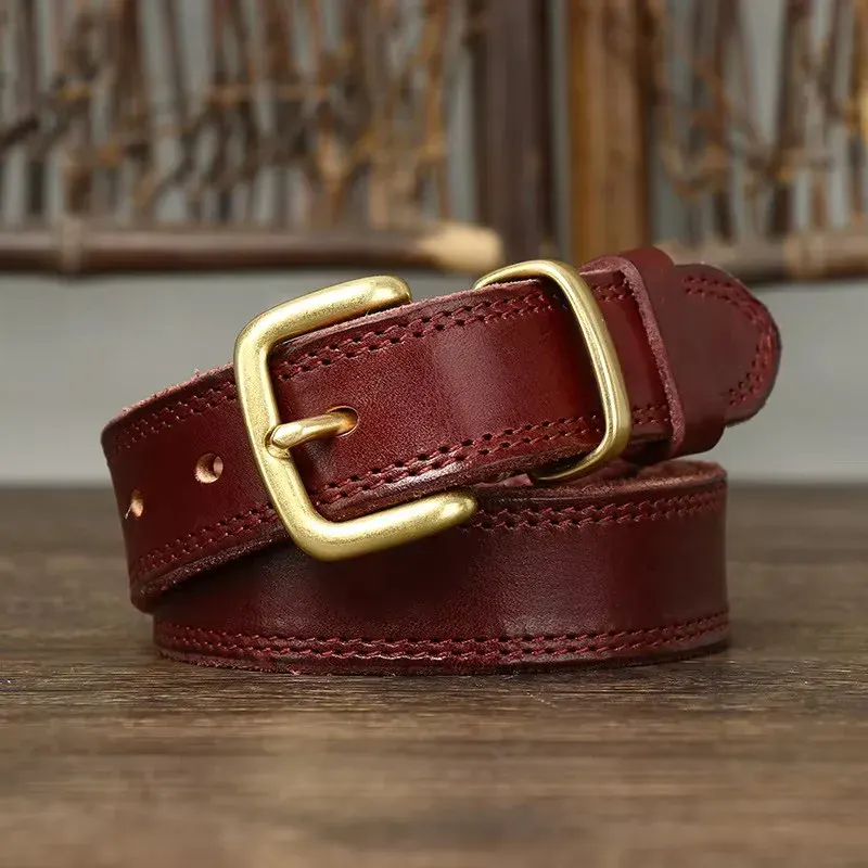 Women’s Natural Cowskin Belt with Solid Copper Buckle Cowskin leather belt with solid copper buckle, stylish and durable accessory. Perfect for casual or.
