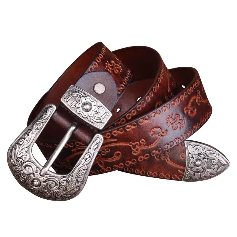 Western Outlaw Embossed Steel Belt Embossed steel Western Outlaw belt with detailed floral and scroll patterns. Perfect for rugged West.