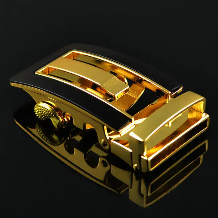 Black Tie Inlay Automatic Buckle for Luxury Watches Automatic buckle with black inlay and gold finish for high-end watches.