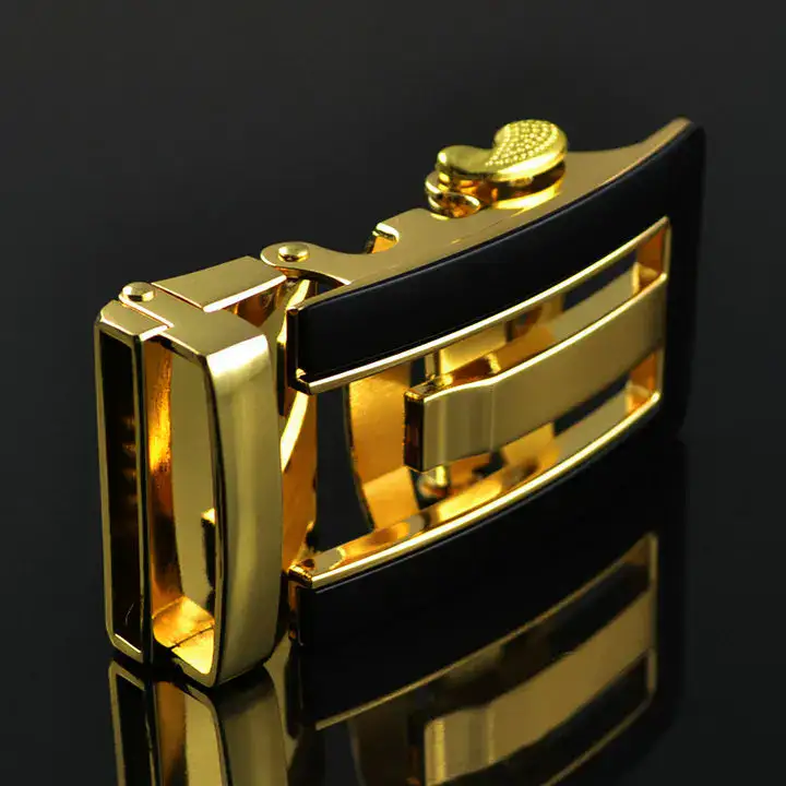 Black Tie Inlay Automatic Buckle – Elegant Gold & Black Design Luxury gold and black inlay automatic buckle for belts, showcasing premium craftsmanship and sophist.