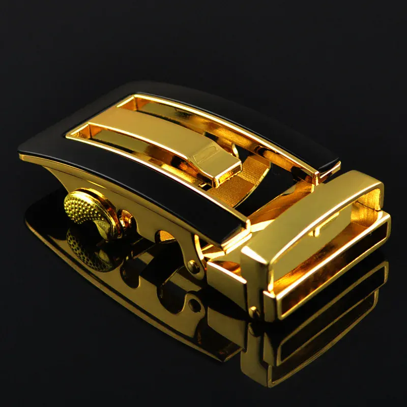 Black Tie Inlay Automatic Buckle – Gold and Black Finish Luxury black and gold inlay automatic buckle for high-end belts. Elegant design with premium materia.