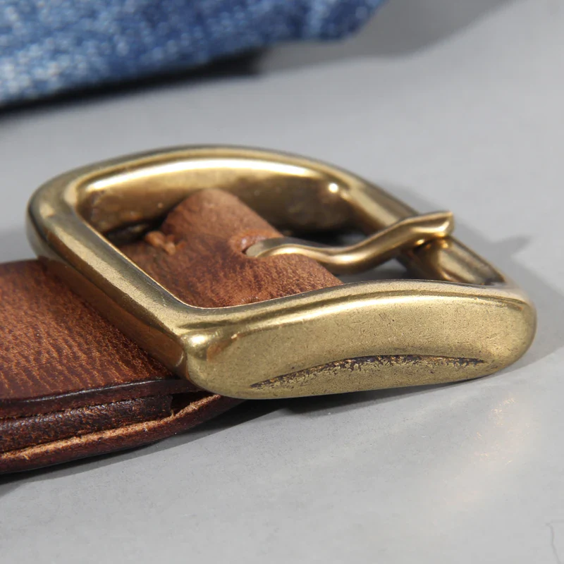 Leather Belt with Brass Buckle – Retro Minimalist Design Leather belt with solid brass buckle, vintage-inspired minimalist style, 3.8cm width, perfect for ca.