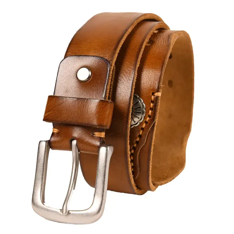Vintage Steel & Leather Belt for Men Durable steel buckle with full-grain leather strap, stylish and rugged accessory. Perfect for casual.