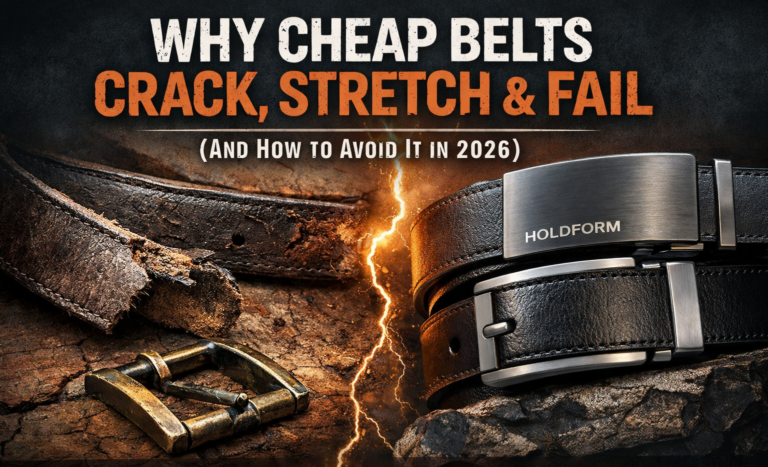 Close-up of a cracked leather belt with a lightning bolt background.