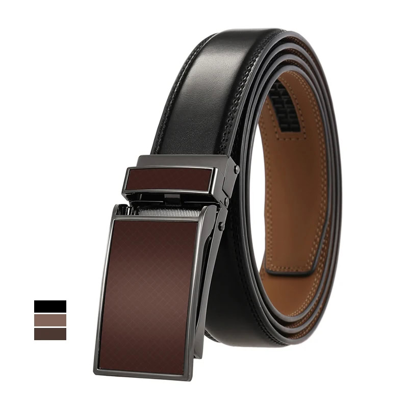Luxury Minimalist Automatic Belt for Men Elegant black and brown leather belt with sleek automatic buckle.
