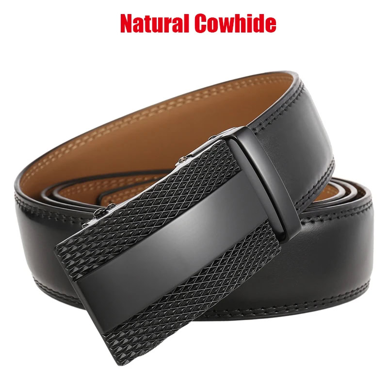 Vantage-Flex Automatic Ratchet Belt Automatic ratchet belt in natural cowhide leather with black buckle.