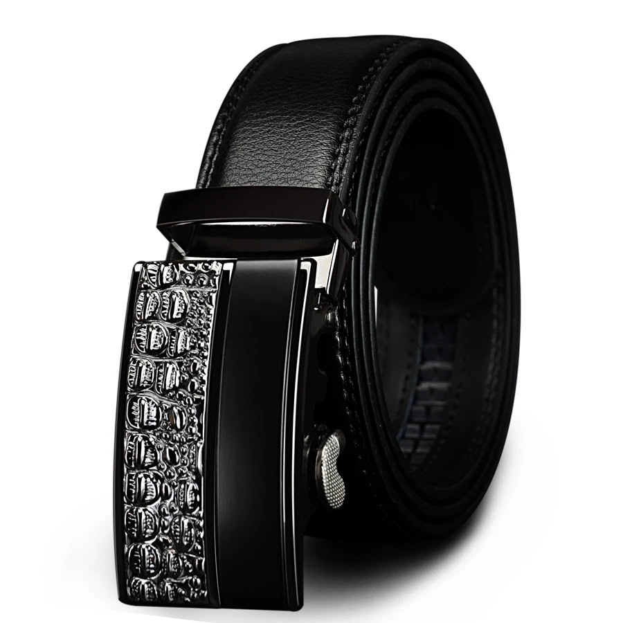 Nova-Core 3.5cm Automatic Ratchet Leather Belt Automatic ratchet leather belt with sleek black finish and textured buckle.
