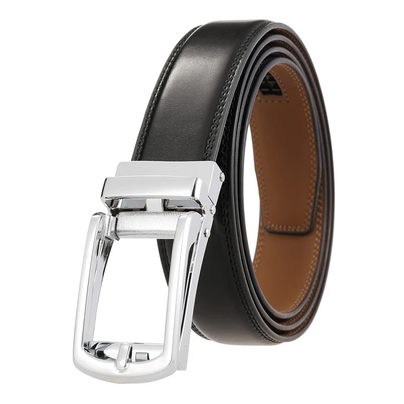 Corporate-Core 31mm Ratchet Belt Ratchet belt with black cowhide leather and silver buckle.