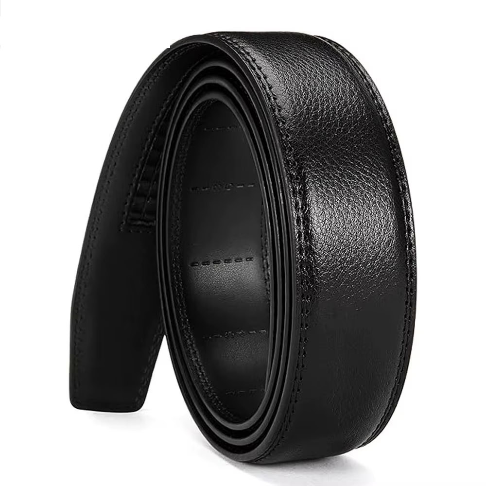 Black leather ratchet strap for secure cargo fastening. High-quality black leather ratchet strap for reliable cargo securing.