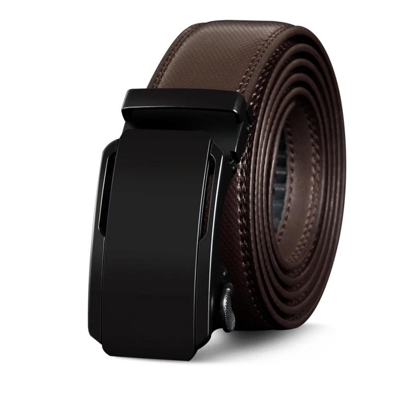 Black minimalist ratchet leather belt with sleek buckle design. Black minimalist ratchet leather belt with sleek buckle for modern style.