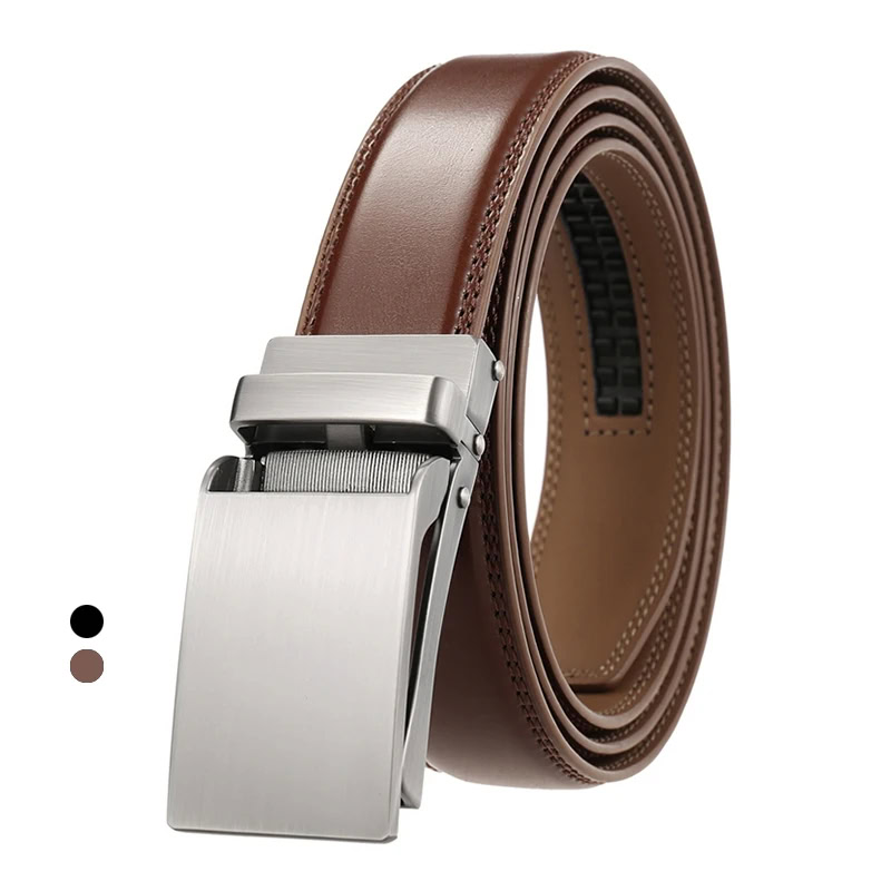 Modern Slim 31mm Automatic Dress Belt Elegant brown leather dress belt with automatic buckle.