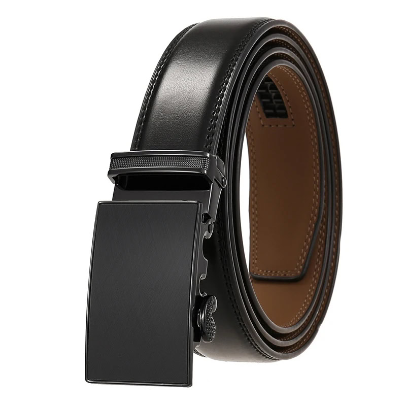 Slim Automatic Business Belt with Buckle Automatic business belt with sleek black buckle and genuine leather strap.