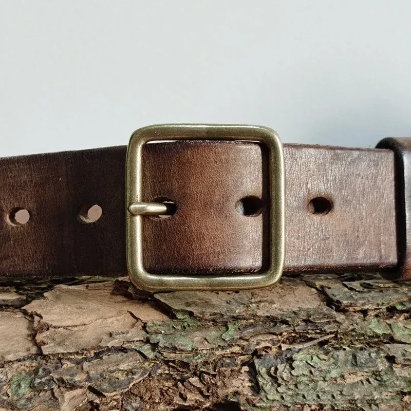 Titan 41 Leather Belt with Brass Buckle Close-up of Titan 41 heavy-duty leather belt with solid brass buckle.