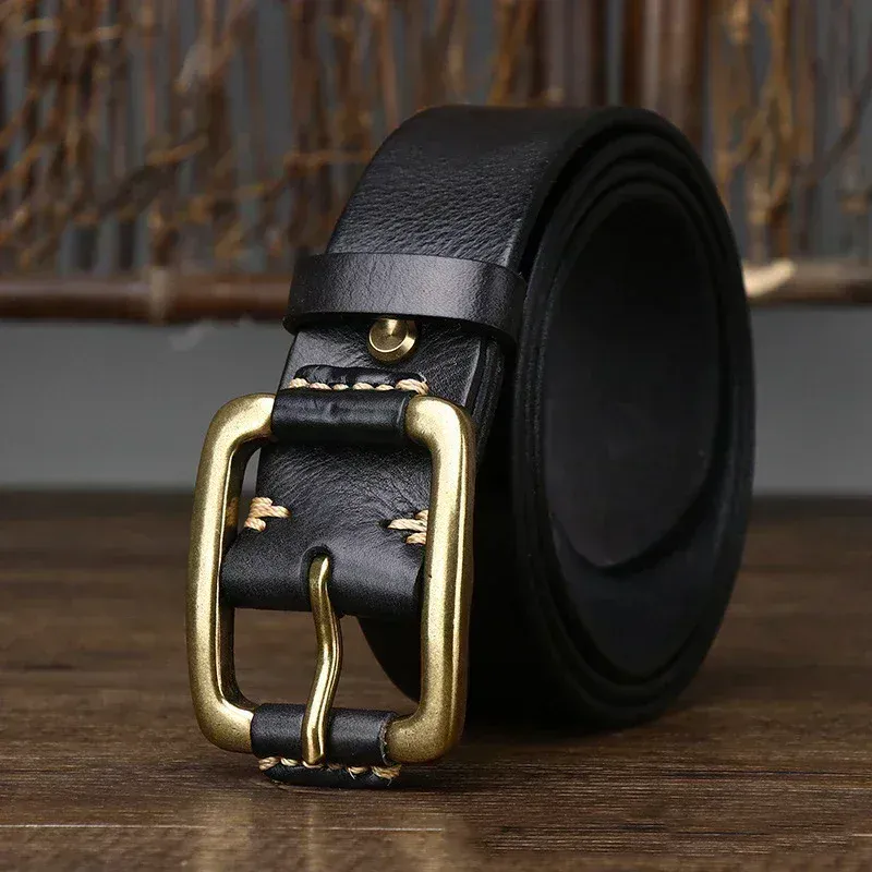 Heritage 38 Leather Belt with Brass Buckle Elegant full-grain leather belt with solid brass buckle for a classic look.