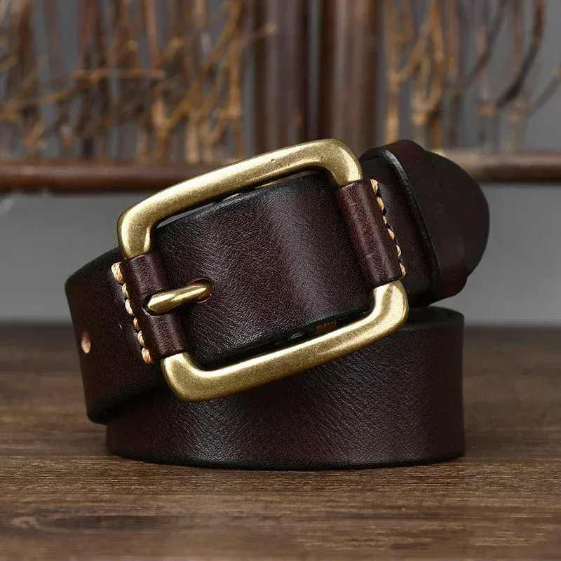 Heritage 38 Leather Belt with Brass Buckle Elegant full-grain leather belt featuring a solid brass buckle. Perfect for a classic, sophisticated.