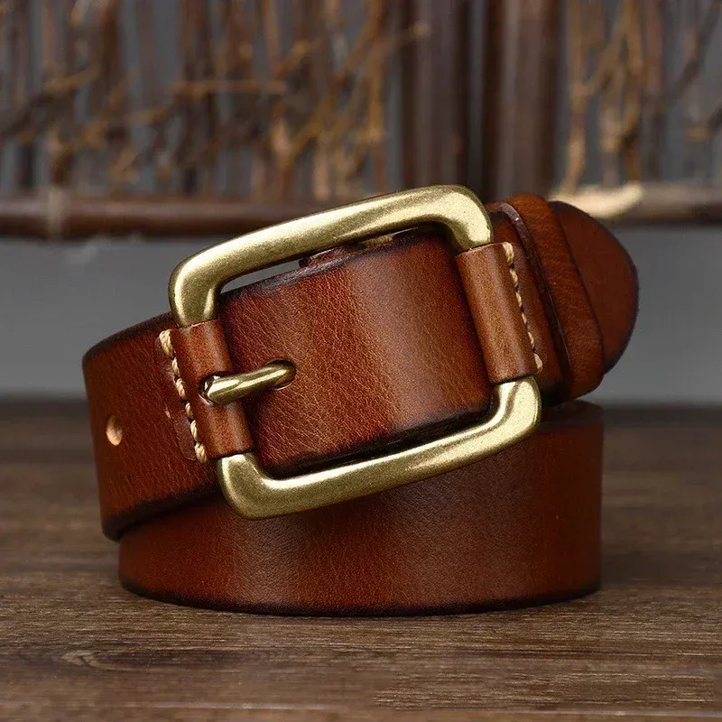 Heritage 38 Leather Belt with Brass Buckle Durable full-grain leather belt featuring a solid brass buckle for a classic, stylish look. Perfect.