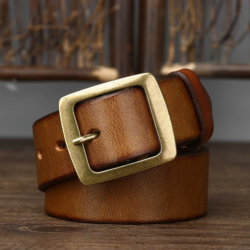 Leather Belt with Brass Buckle for Men Full-grain leather belt with solid brass buckle, stylish and durable for everyday wear.