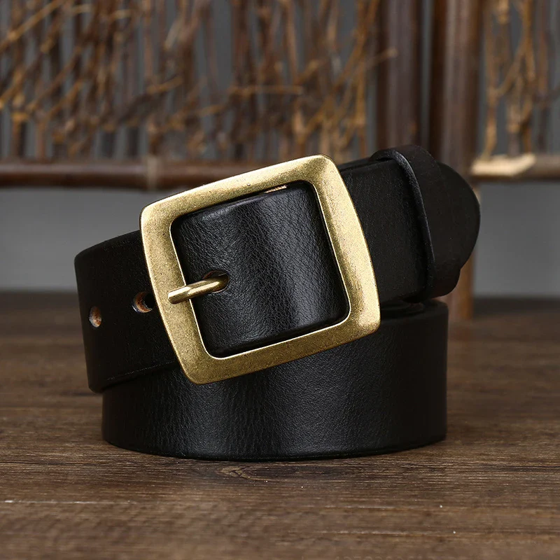 Leather Belt with Brass Buckle for Men Full-grain leather belt with solid brass buckle, 3.8cm width, stylish and durable accessory.