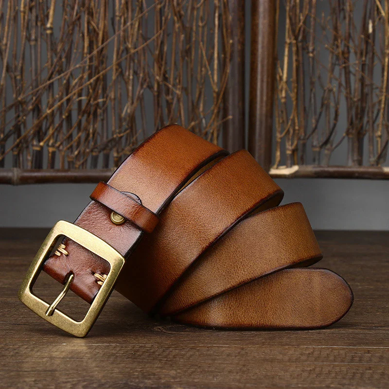 Leather Belt with Brass Buckle – Anchor 38 High-quality full-grain leather belt with solid brass buckle, 3.8cm width, stylish and durable acces.