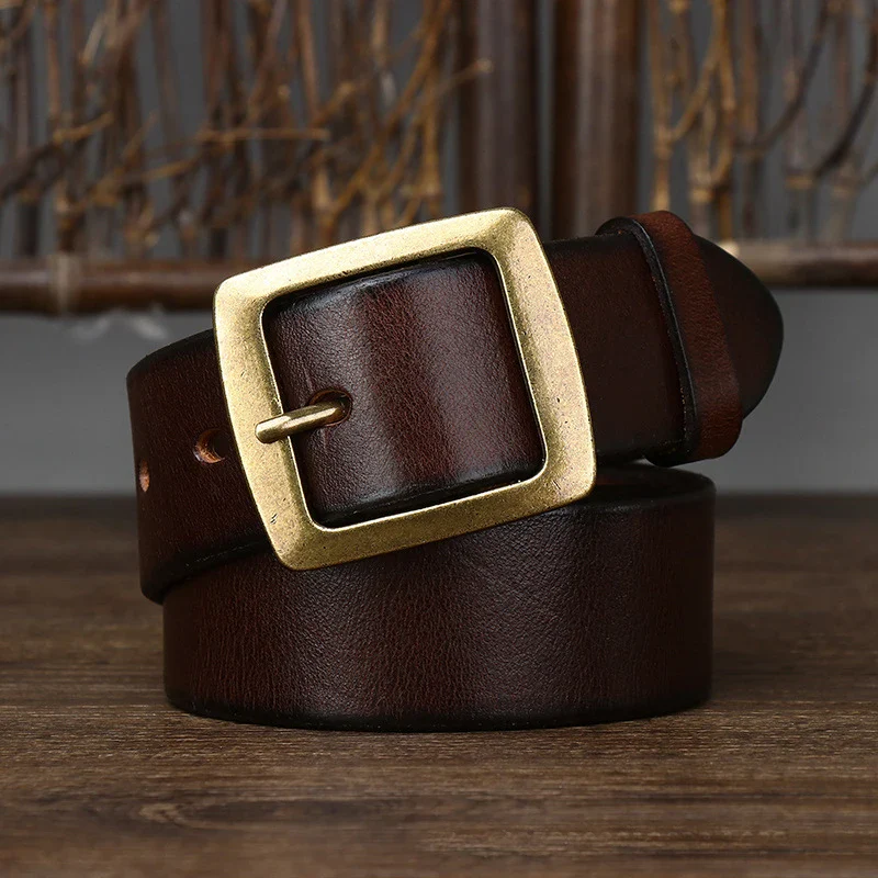 Leather Belt with Brass Buckle – Anchor 38 Leather belt with solid brass buckle, 3.8cm width, full-grain leather, durable and stylish accessory.
