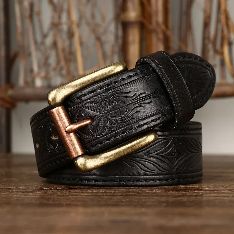 Premium Embossed Leather Belt with Brass Buckle Embossed full-grain leather belt featuring a solid brass buckle for durability and style. Perfect fo.