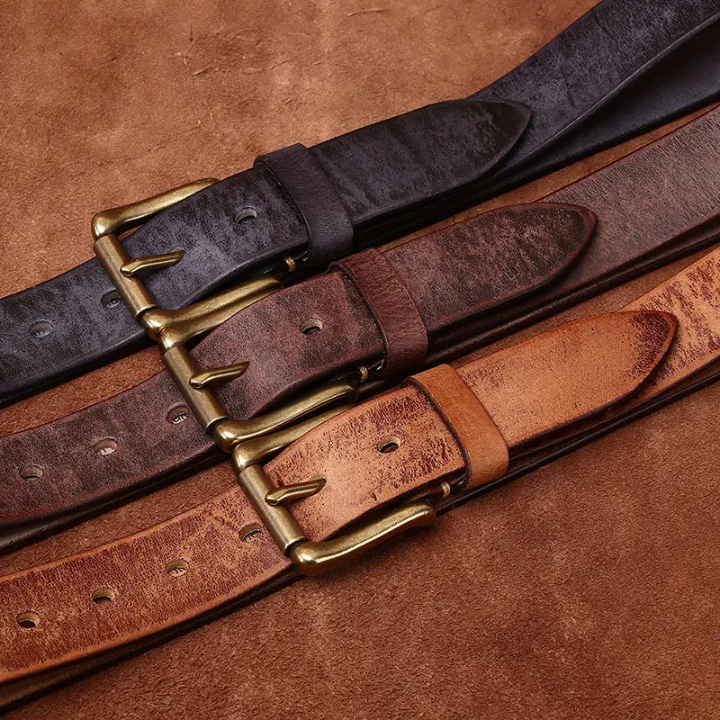Full-Grain Cowhide Belts with Brass Buckles High-quality full-grain cowhide belts with solid brass buckles in black, brown, and tan. Durable and.