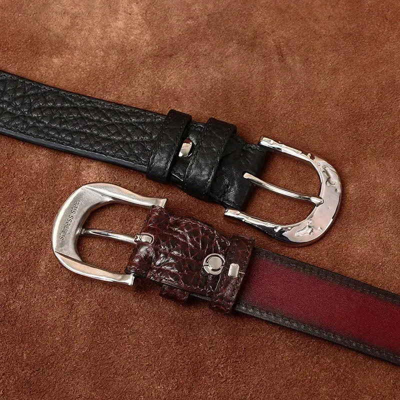 Stainless Steel Horseshoe Leather Belt Durable leather belt with hammered horseshoe buckle, perfect for casual or western style outfits.