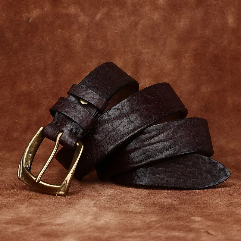 Leather Work Belt with Copper Buckle for Men Leather work belt with copper buckle, handcrafted from cowhide for durability and style. Perfect for.