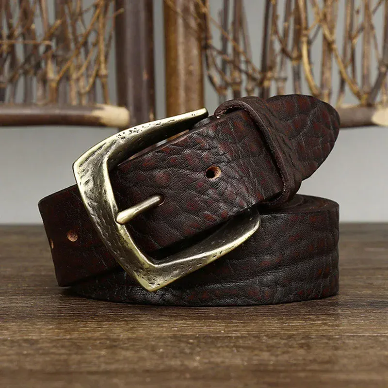 Leather Work Belt with Copper Buckle for Heritage Style Heritage leather work belt with copper buckle, cowhide material, 3.8cm width, handcrafted craftsmans.