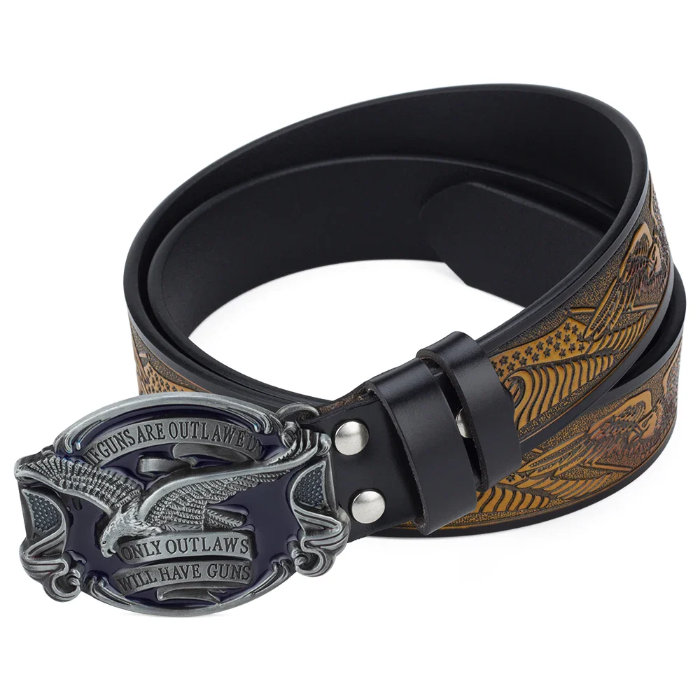 The HoldForm “Liberty” Eagle Statement 38 belt Bold eagle belt buckle with intricate design and leather strap.