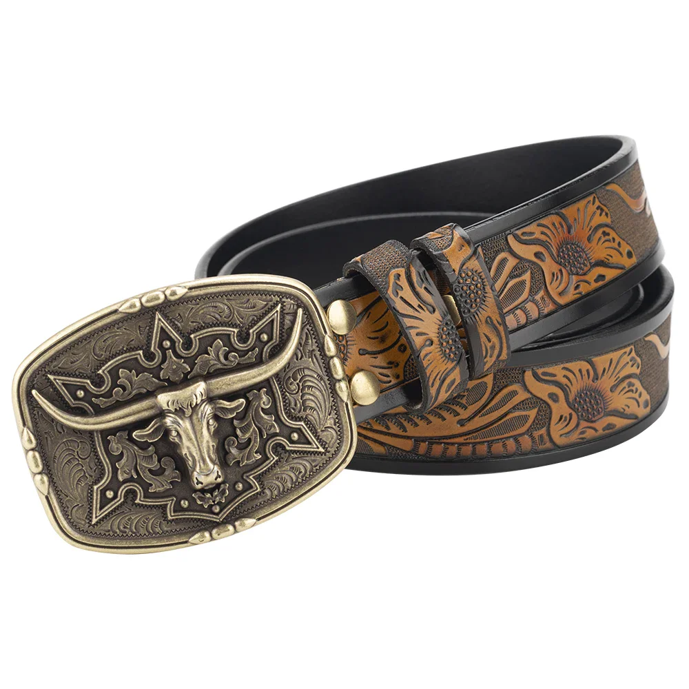 Longhorn Western Rodeo Belt with Ornate Buckle Western Rodeo Leather Belt with Longhorn Buckle.