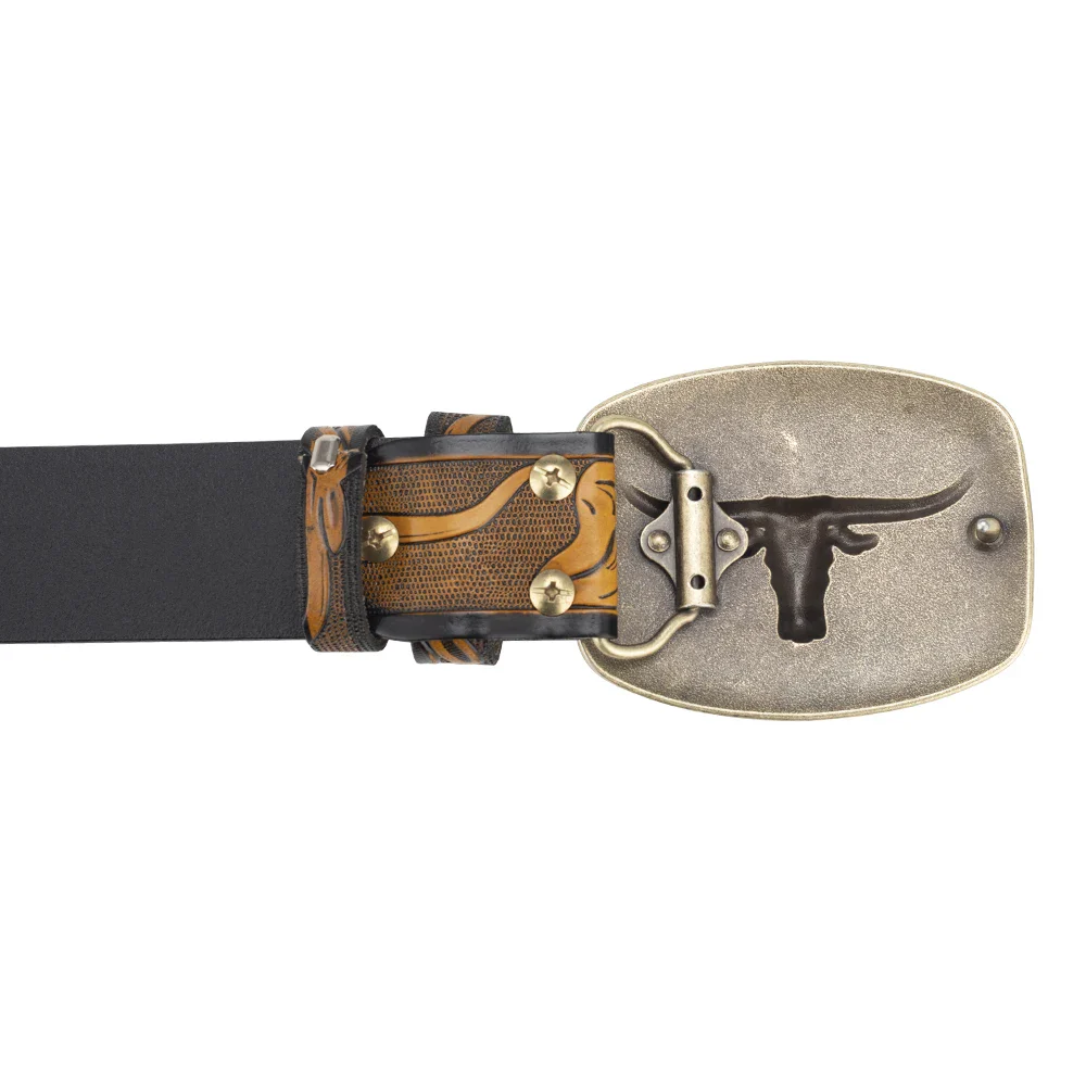 HoldForm Longhorn Western Rodeo Belt Buckle Western rodeo belt buckle with Longhorn design and leather strap.