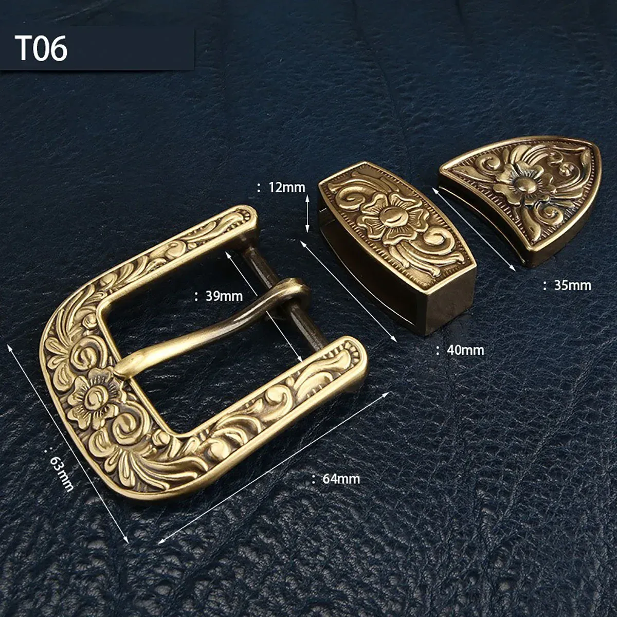 Artisan Brass Belt Buckle Set Elegant solid brass belt buckle with floral engravings, includes matching tip and loop. Perfect for.