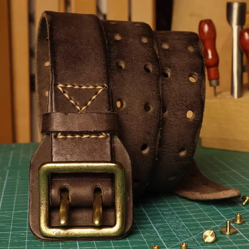 The Iron-Gate Double-Pin Military Leather Belt Durable leather belt with double-pin buckle, ideal for military or tactical use. Stylish and sturdy.