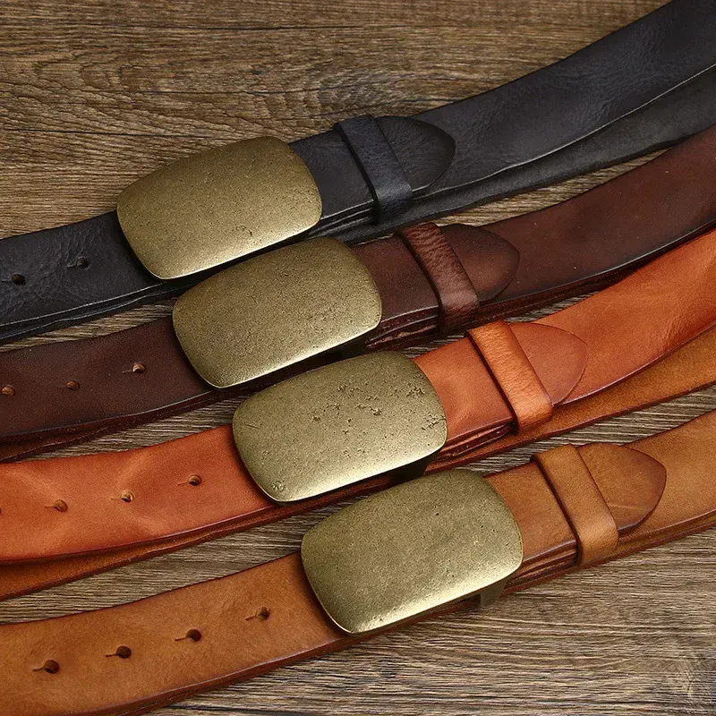 Leather & Brass Belt Collection – Vintage Style Vintage brass and cowhide leather belts in various colors, perfect for a classic, rugged look.
