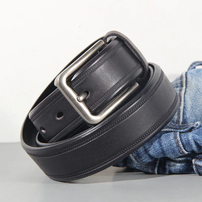 Leather Belt with Metal Buckle for Men High-quality full-grain leather belt with a sturdy metal buckle, perfect for casual and formal wear.